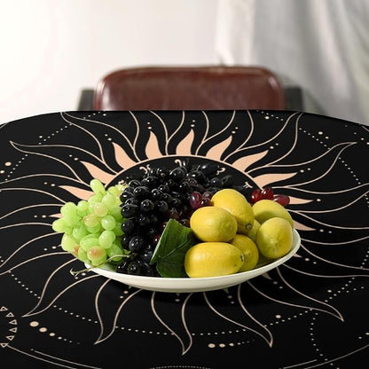 Vintage Tarot Moon Tablecloth Boho Mystical Crescent Cosmic Zodiac Star Galaxy Space Table Cloth Water Resistant Wipeable Table Cover for Picnic Party Holiday Kitchen Dinner Table 55"x55"