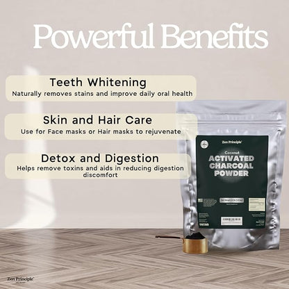 Zen Principle Coconut Activated Charcoal Powder. Whitens Teeth, Rejuvenates Skin and Hair, Supports Better Digestion. USA-Owned Producers, 2.5 lb