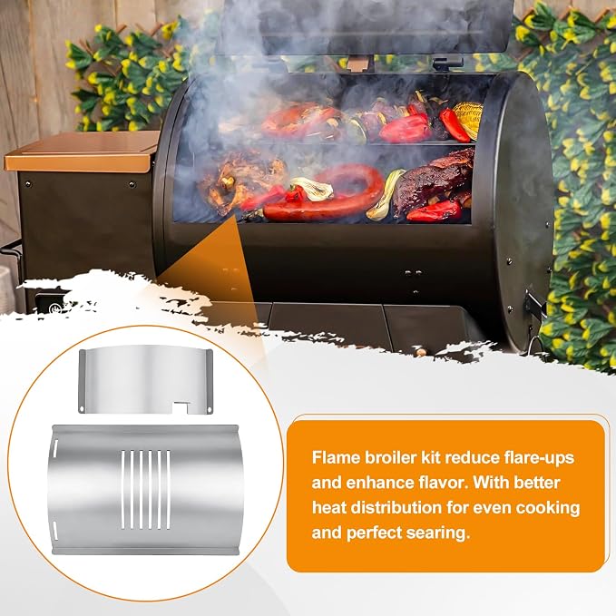 Flame Broiler Kit for Pit Boss Lexington 500/540/550 Navigator 500/540 Series Pellet Grills with Slide Cover and Bottom, Heat Diffuser Replacement Parts for Pit Boss PB500NX Pellet Grill Smoker
