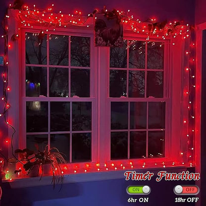 YEGUO 66ft 200 LED String Lights Outdoor Waterproof, Red Christmas Lights Indoor, Twinkle Christmas Tree Lights Plug in with Timer Memory 8 Modes