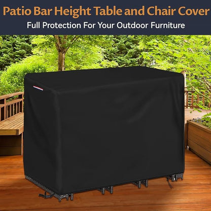 Outdoor Bar Table Set Cover Waterproof, 84"L x 48"W x 48"H | Waterproof Patio Furniture Covers Outdoor Dining Table Cover for Bistro Tables & Chairs Set with Handle, Drawstring, Buckle