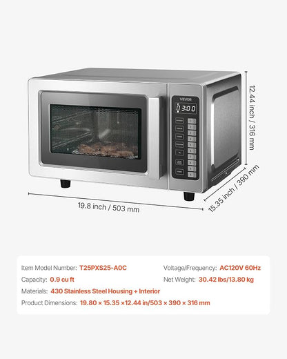 VEVOR Commercial Microwave Oven, 0.9 Cu Ft, 1000W Digital Stainless Steel Countertop Microwave Oven with Touchscreen, 10 Cooking Presets, 5 Power Levels, Multi-Lock Door & Easy Clean for Restaurants | Digital Microwave with Touchscreen,0.9 Cu Ft,10 Coo...