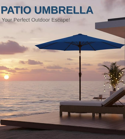 9FT Auto-Tilt Patio Umbrella|Outdoor Market Table Umbrella with 8 Fiberglass Ribs for Pool,Deck&Backyard
