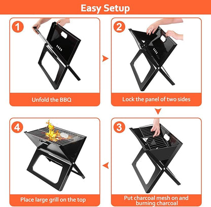 NewHome Foldable Portable Charcoal BBQ Barbecue Grill Camping Home Outdoor Party Smoker For Yard Garden Terrace Picnic Travel Tailgating Backpacking Camping Beach Patio