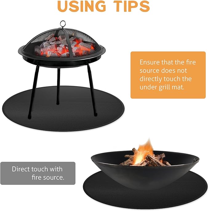 Cyfie 36 Inch Round Under Grill Mat for Outdoor BBQ, Heat Resistant Fireproof Mats for Fire Pit, Waterproof Oil-Proof Double-Sided Silicone Floor Pad Deck Fireplace Stove Patio Grass Protector