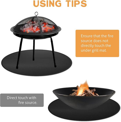 Cyfie 36 Inch Round Under Grill Mat for Outdoor BBQ, Heat Resistant Fireproof Mats for Fire Pit, Waterproof Oil-Proof Double-Sided Silicone Floor Pad Deck Fireplace Stove Patio Grass Protector