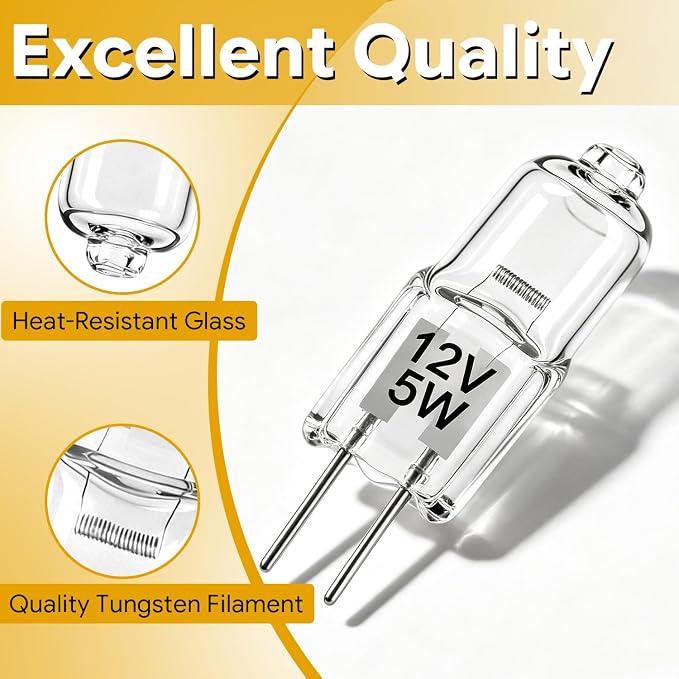 5W 12V Bulbs for BBQ Grill Clear White Light Bulbs Compatible with Bull Grills G4 Bi-Pin Replace#: 16532