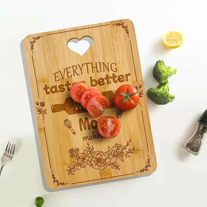 Mother’s Day Bamboo Cutting Board Gift for Mom – Engraved Kitchen Cutting Board with Heart Design – Unique Mom Gifts for Birthday, Christmas, Thanksgiving – Kitchen Decor & Cooking Gift