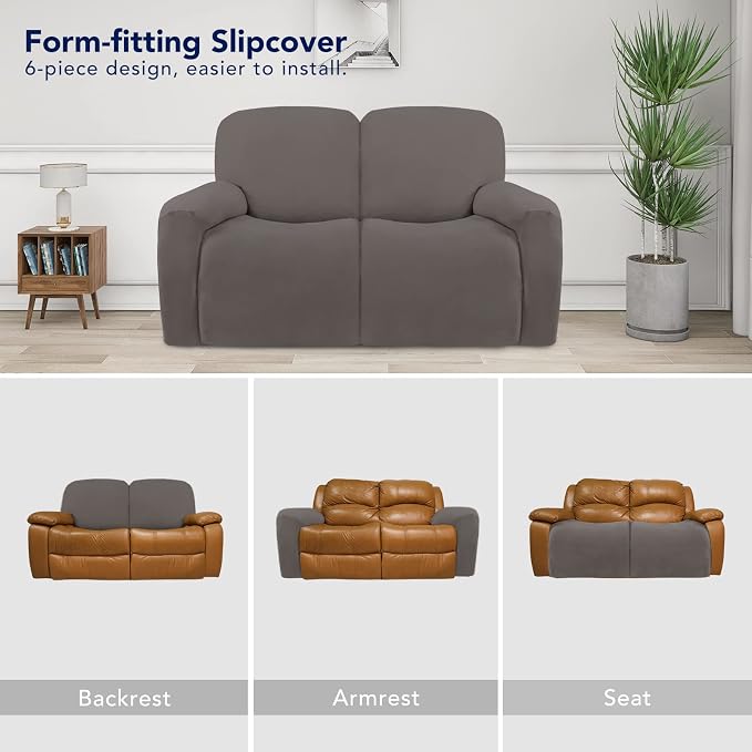 PureFit Super Stretch Loveseat Recliner Sofa Couch Cover with Pocket | 2 Seats Non Slip Soft Sofa Slipcover, Washable Reclining Furniture Protector for Pets (Recliner Loveseat, Taupe)