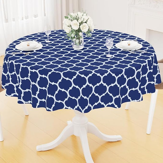 Smiry 2 Pack Round Plastic Table Cloth, Wipeable Spillproof Vinyl Tablecloths with Flannel Backing for Round Tables, Waterproof Plastic Tablecloth for Dining, Camping, and Indoor (60" Round, Navy)