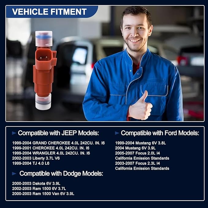 HiSport Fuel Injector 0280156161 6PCS Compatible with Jeep 4.0L 1999-2004 I6 Upgrade 12 Hole 22LB Injectors