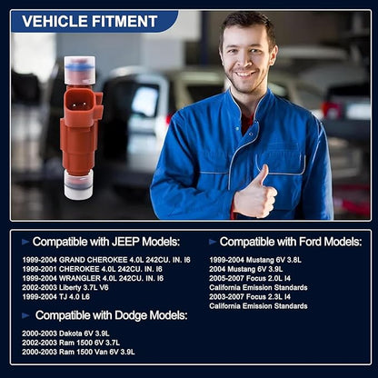 HiSport Fuel Injector 0280156161 6PCS Compatible with Jeep 4.0L 1999-2004 I6 Upgrade 12 Hole 22LB Injectors