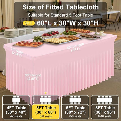 Smiry Spandex Elastic Fitted Table Cloth Skirt for 5FT Rectangle Table | Stretch Washable Table Cloth, Banquet Table Cover for Wedding, Party, Indoor & Trade Shows, (Pink, 60Lx30Wx30H)