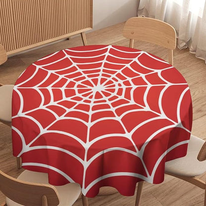 Spider Web Heros Tablecloth, White Spiderweb Red Cobweb Water Resistant Wipeable Table Cover for Picnic Party Holiday Kitchen Dinner Table 60"