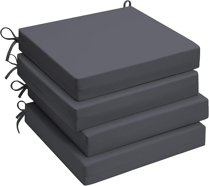UNIKOME Outdoor Chair Cushions, Set of 4, 24"*24"*4", Water Resistant, Grey | High-Density Foam Patio Cushions with Ties, UV & Fade Resistant, Square Corner Seat Cushions for Outdoor Furniture
