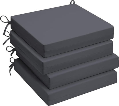 UNIKOME Outdoor Chair Cushions, Set of 4, 24"*24"*4", Water Resistant, Grey | High-Density Foam Patio Cushions with Ties, UV & Fade Resistant, Square Corner Seat Cushions for Outdoor Furniture