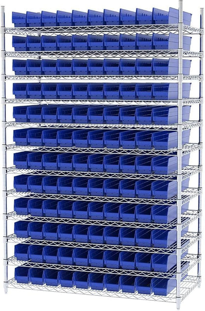 Akro-Mils 30124 Heavy Duty Plastic Shelf Bins, 24"x 4"x 4", Blue, 12-Pack | Heavy Duty Nesting Storage Bins for Garage, Closet, Refrigerator, Kitchen, Cabinet, Drawer Organization, Pantry Organization