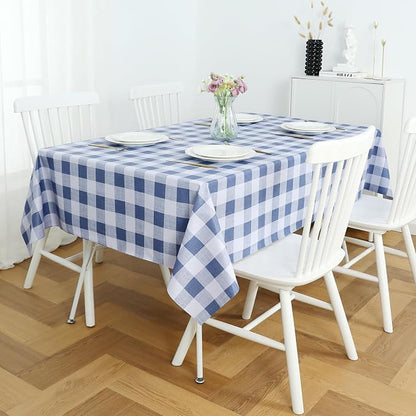 Romanstile Gingham Square Plastic Tablecloth, 100% Waterproof Checkered PVC Table Cloth, Heavy Duty Vinyl Table Cover for Dining, Camping, Picnic, Outdoor - 54 x 54 Inch, Light Blue and White