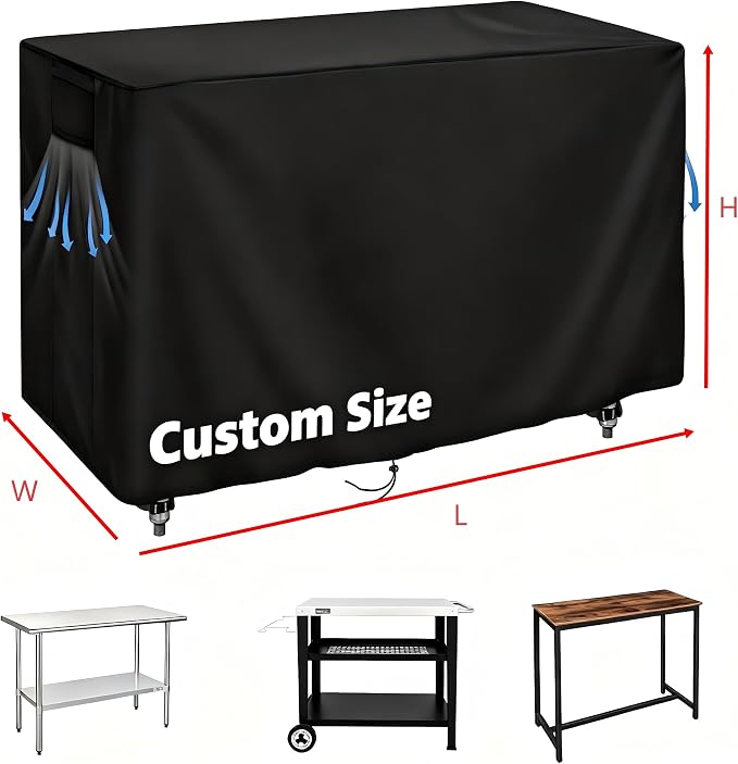 Outdoor Prep Table Cover Rectangle Waterproof, Patio Stainless Steel Table Cover, Workbench Covers Waterproof, Picnic BBQ Grill Cart Covers (Black) (Black/Rray, Customized Size)