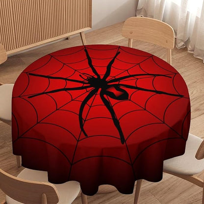Spider Web Tablecloth, Big Spider Black Spiderweb Gothic Water Resistant Wipeable Table Cover for Picnic Party Holiday Kitchen Dinner Table 70"