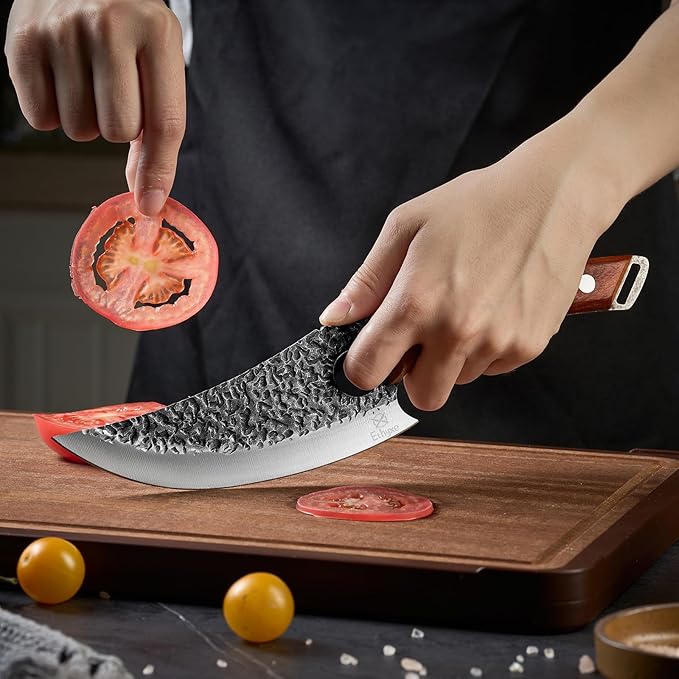 Viking Chef Knife with Premium Leather Sheath - Japanese Kitchen Knife for Meat Cutting, BBQ, Camping, Cooking, Ergonomic Handle Gift for Men