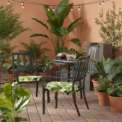 Set of 2 Outdoor 18 inch Round Patio Dining Chair Pads – Comfortable Fiber-Filled Seat Cushions with Ties, Reversible Polyester Fabric - Palm Leaves White