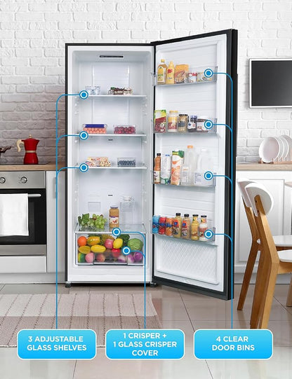 Commercial Cool 11.1 Cu. Ft. Convertible Freezer Refrigerator, Upright Fridge with Glass Shelves, Reversible Door, ENERGY STAR rated, Auto Defrost, CCUC1110GB, Black | Upright Fridge with Glass Shelves, Reversible Door, ENERGY STAR rated, Auto Defrost,...