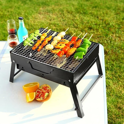 Portable Charcoal Grill with Grate 13.8x10.6x7.9'' Thickened Charcoal Grill Even Burning Foldable BBQ with Handle Perfect for On-the-Go Barbecue of 1-3, Small