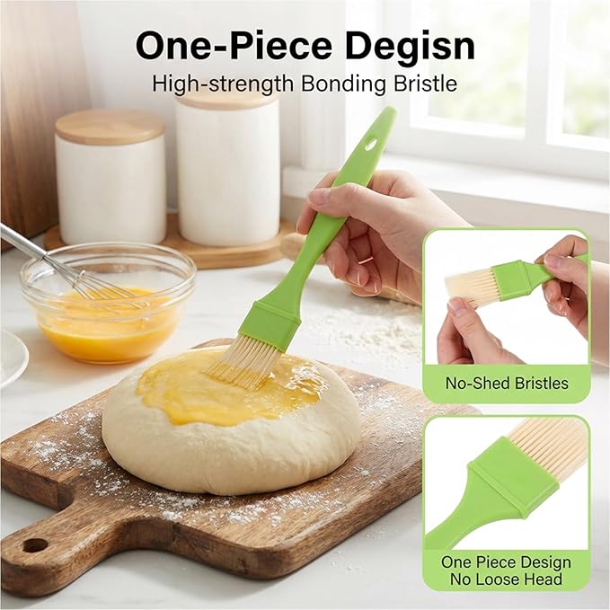 3 Pcs Pastry Brush Set – Heat Resistant Bristle Basting Brushes for Cooking, Kitchen Food Brush for Baking, Grilling, Spreading Oil, Butter, BBQ Sauce, Marinade (1/1/2 inch, Green)