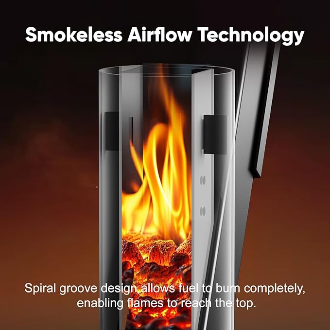 Rayzi New Rocket Stove 58 Inch, Smokeless Wood Pellet Patio Heater, Wood Pellet Fire Pits for Outside, Portable Pellet Heater for Patio/Garden/Backyard/Outside Restaurant/Bonfire Party/Beach