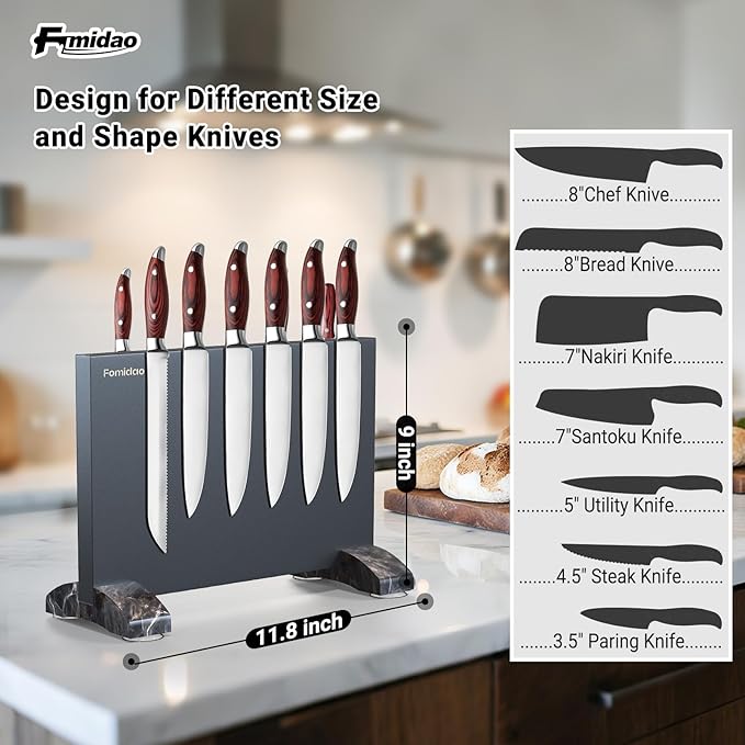Magnetic Knife Holder Block,Black Magnetic Knife Stand for Kitchen Counter Top,Double Sided Stainless Steel Knife Storage,Strong Magnet Knife Rack