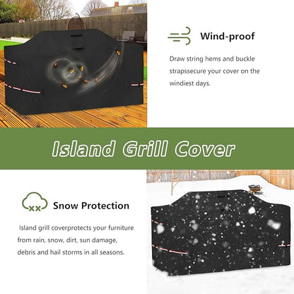 98 Inch Island Grill Cover - 600D Heavy Duty Waterproof All Weather Protection Outdoor Cover,Black