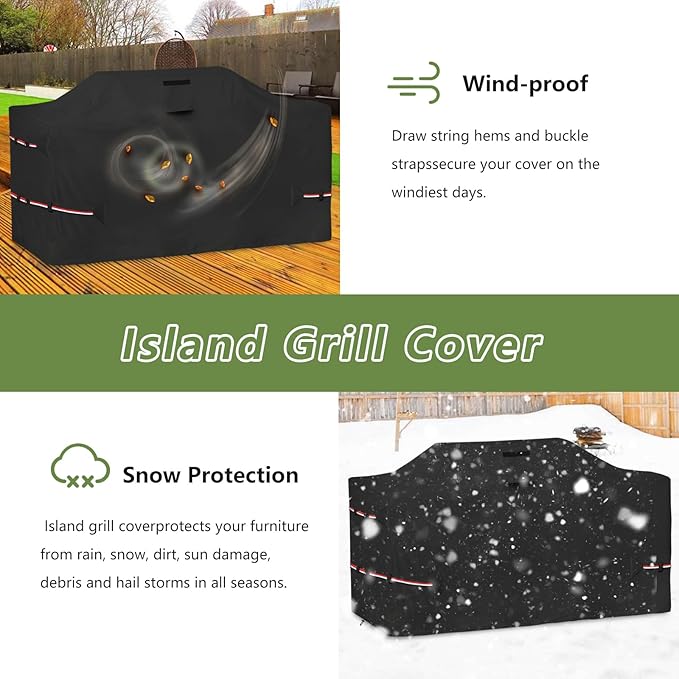 86 Inch Island Grill Cover - 600D Heavy Duty Waterproof All Weather Protection Outdoor Cover,Black