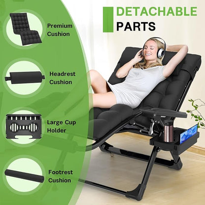 ZENPETIO Oversized Zero Gravity Chair, 33In XXL 500LBS with Cushion | Anti Gravity Recliner Lounge Chair with Aluminum Alloy Lock & Footrest, 90-170° Adjustable, for Lawn Patio Indoor Outdoor