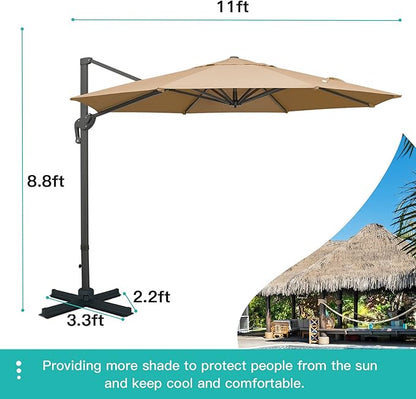 Sunnyglade 11Ft Cantilever Patio Umbrella Deluxe Offset Umbrella 360°Rotation & Integrated Tilting System Heavy Duty Patio Hanging Umbrella for Market Garden Deck Pool Backyard Patio (Tan, 11 ft)