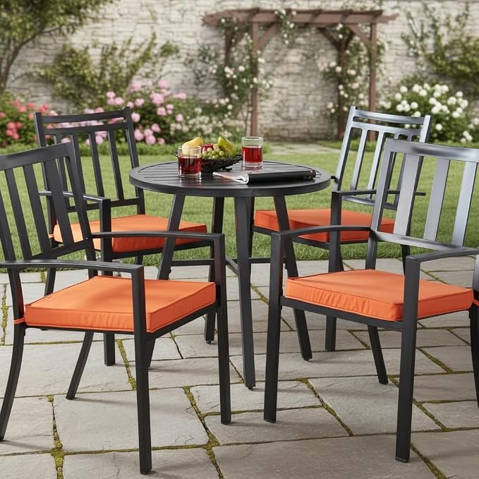 Outdoor 18 inch Square Patio Dining Chair Pads – Comfortable Fiber-Filled Seat Cushions with Ties, Reversible Polyester Fabric - Rust, Set of 4