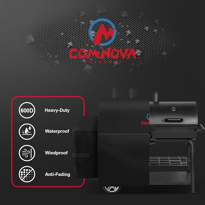Comnova Grill Cover for Char Griller 3-Burner Dual Fuel - 600D Smoker Cover for Char Griller, Gas and Charcoal Grill Cover Fits Models 5050, 5650, CG30282825 without Side Fire Box - 65"L x 29"W x 48"H