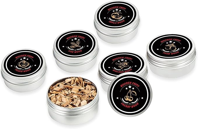 6 Wood Chips for Smoking,Flavors Cocktail Smoker Wood Chip, Smoke Infuser Chips for Drinks includes Peach, Oak, Cherry, Apple, Walnut and Pear Wood Chips for Whiskey Wood Smoking Chip
