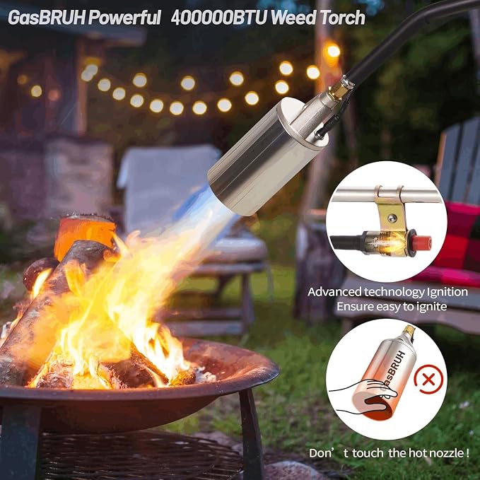 GasBRUH Propane Torch Burner Weed Torch,360,000 BTU Heavy Duty Blow Torch with Turbo Trigger and 10 FT Hose,propane weed burner torch with Igniter,Flame throwe for Weed,Garden,Wood,Charcoal,Ice Snow