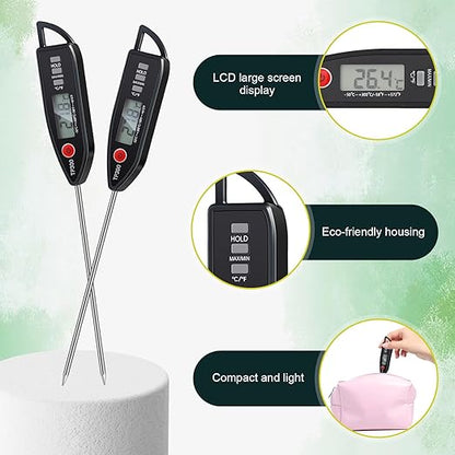 Copkim 3 Set Waterproof Food Thermometer for Water, Liquid, Candle and Cooking Digital Meat Thermometer with Long Probe Instant Read for Kitchen BBQ Grill Candy (Black)