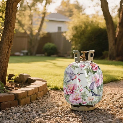 Dual Propane Tank Cover 20lb Gas Tank Cover Outdoor 600D Heavy Duty Waterproof Covers Fits Standard 20 lb Cylinder, 13.7'' x 16.5'' Hummingbird Floral