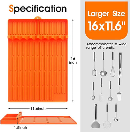Snuggery Silicone Griddle Tools Mat for Blackstone – Griddle Accessories 16"x11.5" BBQ Spatula Organizer with Drip Pad, Heat-Resistant Grill Accessories for Outdoor Cooking, Gifts for Husband & Men