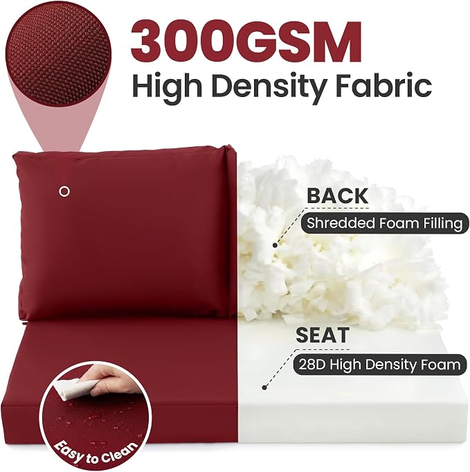Outdoor Loveseat Cushion Set, 48" x 24", Loveseat Cushions for Outdoor Furniture, Waterproof & Fade-Resistant Patio Furniture Cushions, for Bench, Swing, and Couch, Burgundy