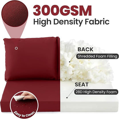 Outdoor Loveseat Cushion Set, 46" x 26", Loveseat Cushions for Outdoor Furniture, Waterproof & Fade-Resistant Patio Furniture Cushions, for Bench, Swing, and Couch, Burgundy