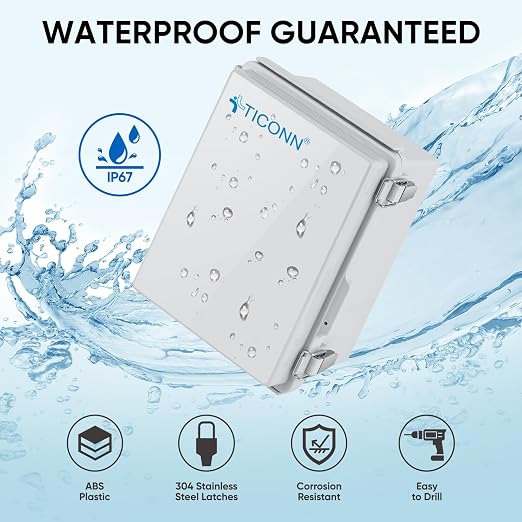 TICONN 2PK Outdoor Electrical Box Waterproof, Junction Box IP67 ABS Plastic Enclosure with Hinged Cover with Mounting Plate, Wall Brackets, Cable Glands (Off-White, 8.7"X6.7"X4.3")