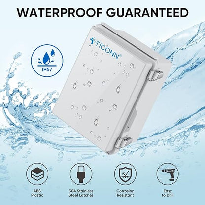 TICONN 2PK Outdoor Electrical Box Waterproof, Junction Box IP67 ABS Plastic Enclosure with Hinged Cover with Mounting Plate, Wall Brackets, Cable Glands (Off-White, 8.7"X6.7"X4.3")