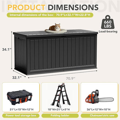 270 Gallon HDPE Deck Box Outdoor Indoor Waterproof Storage Box for Patio Furniture, Pool Accessories, Garden Tools, and Cushion Storage, Black