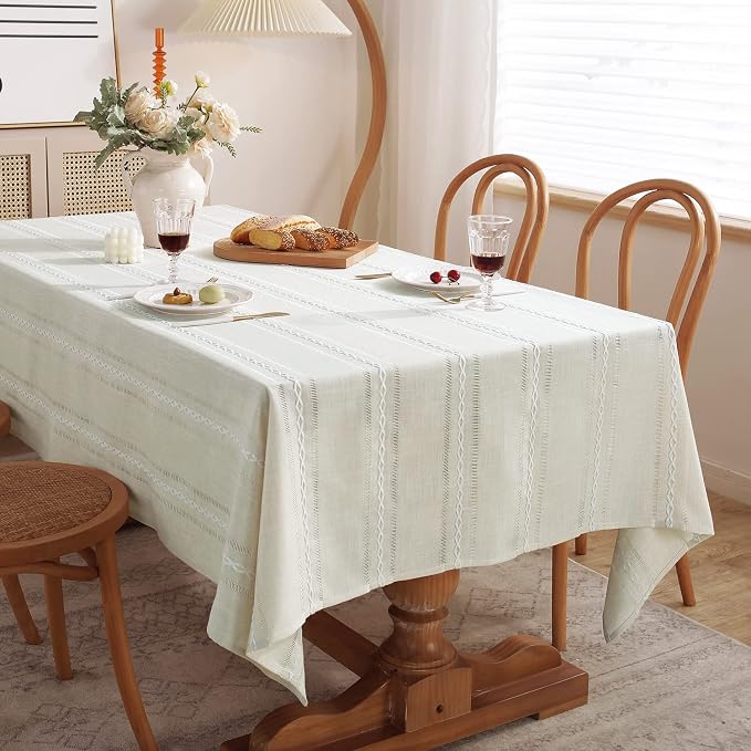 Chassic 54 x 72 inches Farmhouse Style Linen tablecloths, Wrinkle Resistant Washable Dining Room Table Cloths for Small Rectangle Tables - Hemstitch Beige