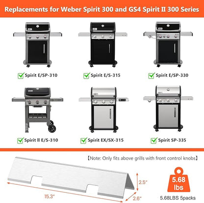 QuliMetal 7636 67046 Flavorizer Bars for Weber Spirit 300 & GS4 Spirit II 300 Series, Spirit E310 E320 E330 S310 S315 S320 S330 Grill with Front Control Knob - 15.3 Inch Flavor Bars Replacement Parts
