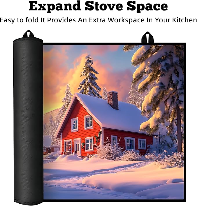 Christmas Multi-Design Stove Cover for Glass/Electric Stoves - 3-in-1 Heat-Resistant Protector Mat, Non-Slip Drying Rack 28"x20"
